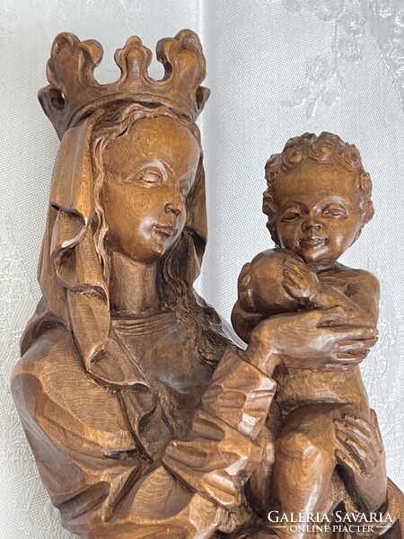 Beautiful Mary little Jesus wooden statue large 39.5 cm high.