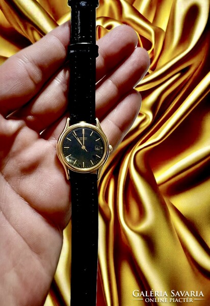 1991 RITKA SEIKO LADY PREMIUM Date Classic Gold-Black Orologio Vintage ritka női Quartz karóra