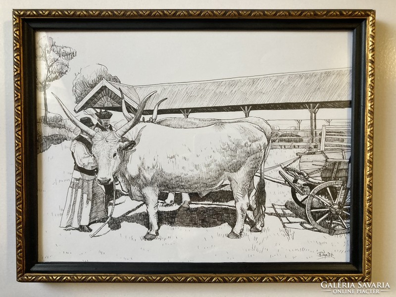 The Hungarian gray - ink drawing - 35x27 cm with frame
