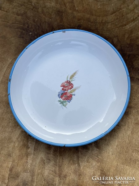 Rare Bonyhád poppies enamel plate offering poppy flowers antique