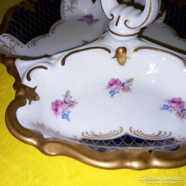 Régi, jelzett, sorszámozott, Echt Kobalt, német porcelán asztalközép, kínáló.