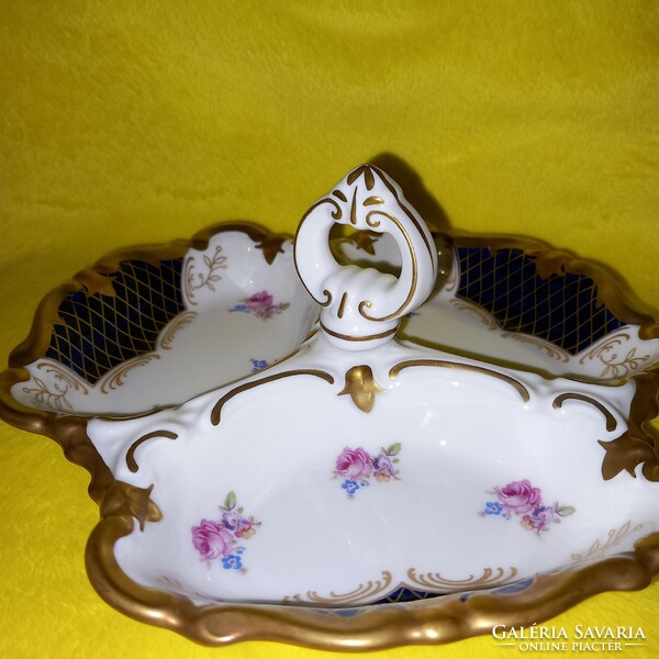 Régi, jelzett, sorszámozott, Echt Kobalt, német porcelán asztalközép, kínáló.