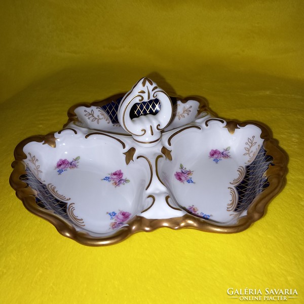 Régi, jelzett, sorszámozott, Echt Kobalt, német porcelán asztalközép, kínáló.