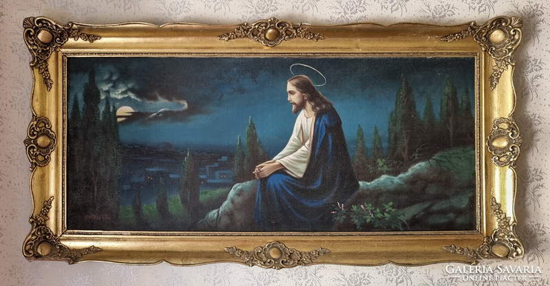 Jesus on the Mount of Olives painting, oil painting on canvas with signed frame