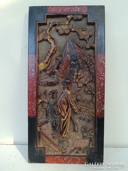 Antik kínai bútor dísz dekoratív faragott lakkozott aranyozott térbeli kép életkép 322 8867