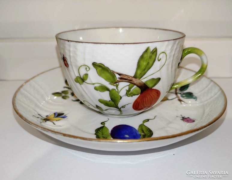 Antique Herend porcelain cup, with fruit pattern decor, damaged