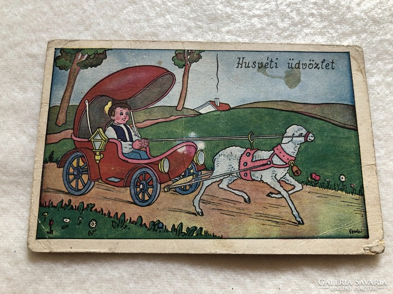 Antique, old graphic Easter postcard - Gyulai -10.