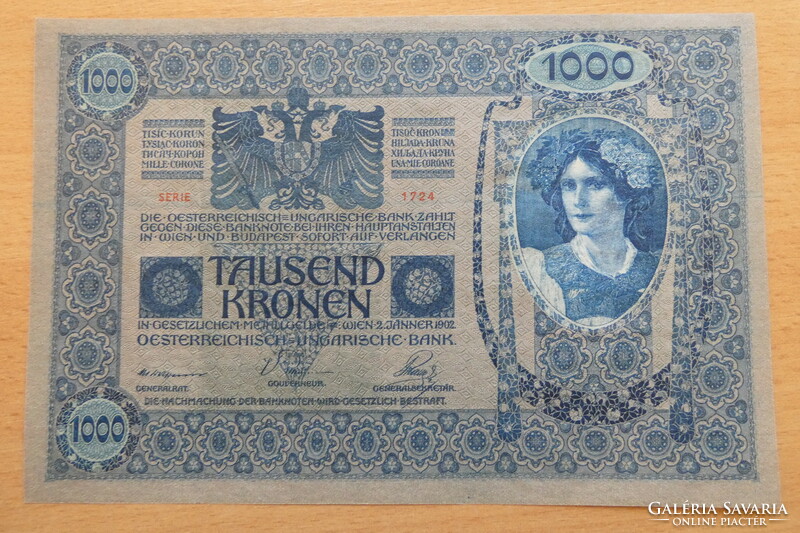 1902 1000 Korona dö with overstamp with overstamp unc!