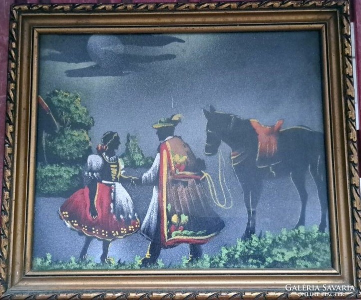 Hungarian fashion history - colorful folk costumes silk painting with gilded frame
