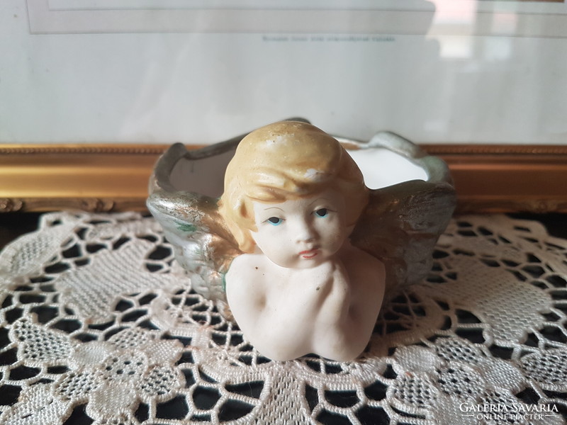 Ceramic angel in good condition (with a small basket-like candleholder part) with nice painting ---