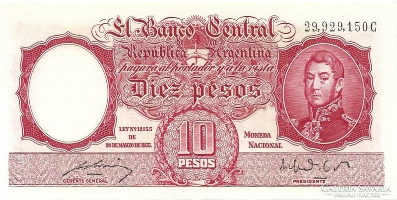 10 pesos 1942-54 Argentina UNC
