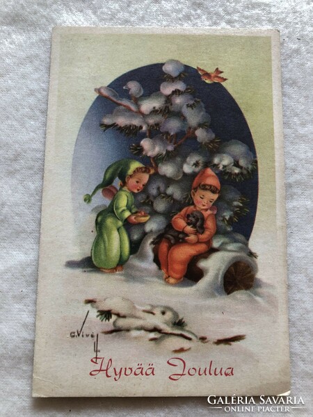 Antik, régi grafikus Karácsonyi képeslap                                    -10.