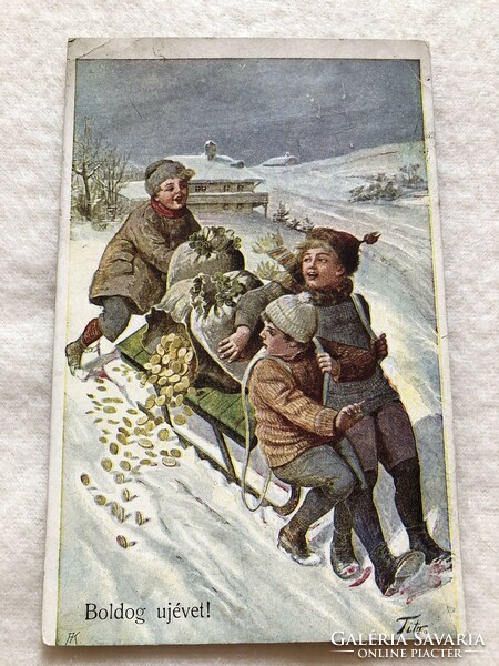 Antique, old graphic New Year's card -10.