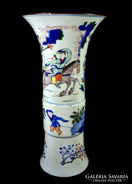 Antique Chinese warrior - equestrian scene large porcelain (floor) vase