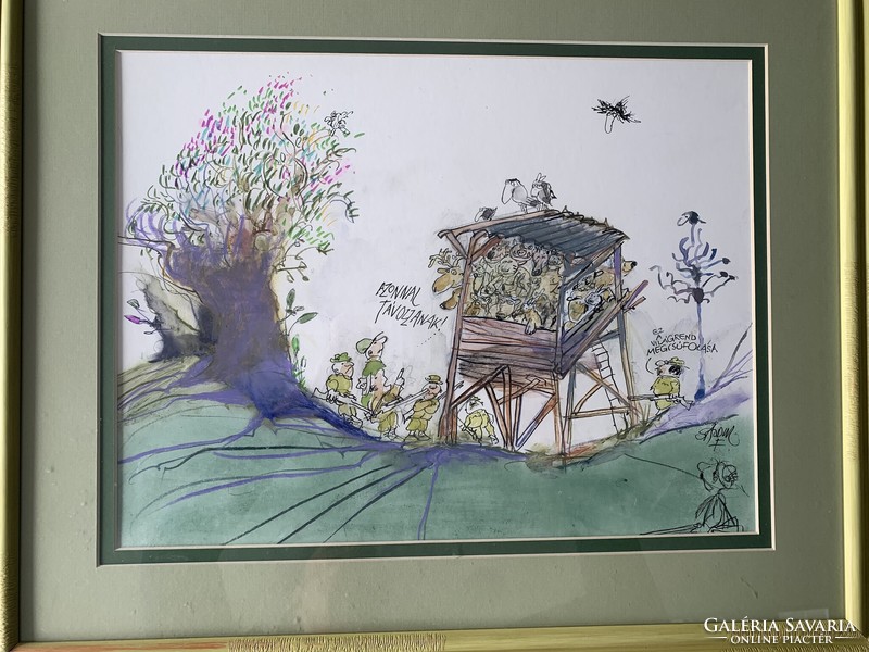 Sajdik Ferenc vegyes technika . Üvegezett , paszpartuval ellátott keretben. Mérete:30x40cm