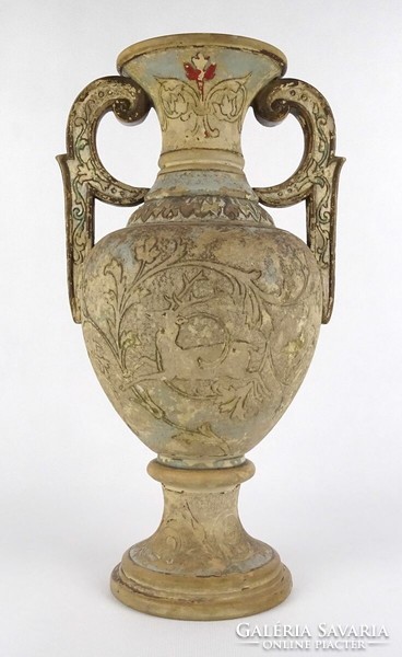 1R382 Bernard Bloch : Antik vadászjelenetes terrakotta váza 31 cm XIX. század