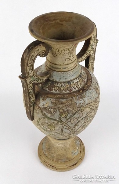 1R382 Bernard Bloch : Antik vadászjelenetes terrakotta váza 31 cm XIX. század