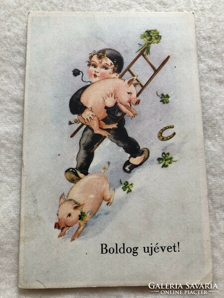 Antique, old graphic New Year's card -10.