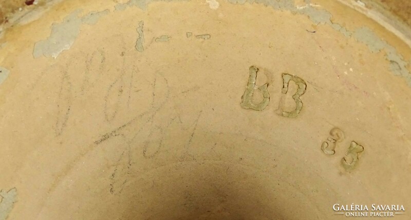 1R382 Bernard Bloch : Antik vadászjelenetes terrakotta váza 31 cm XIX. század