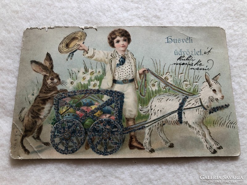 Antique long address Easter postcard pressed with old gold - 1908 -10.