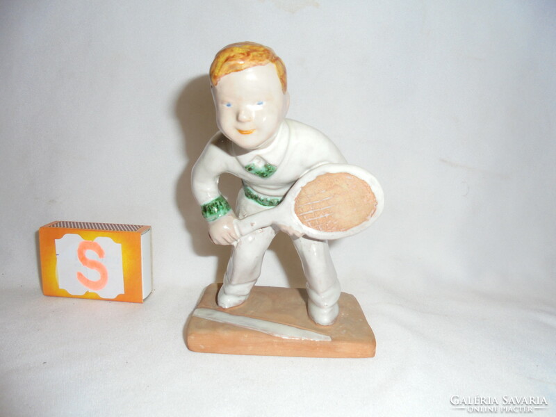 Tennis boy - izsépy /?/ Ceramic sculpture, nipp, figure - numbered, unmarked