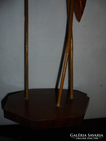 Retro faragott fa kócsag bambusz náddal - 44 cm - szobor, balatoni szuvenír