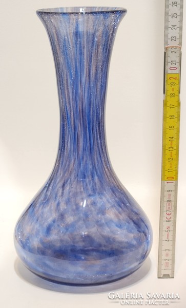 Czech Dark Blue Striped Stained Pale Blue Glass Vase (3047)