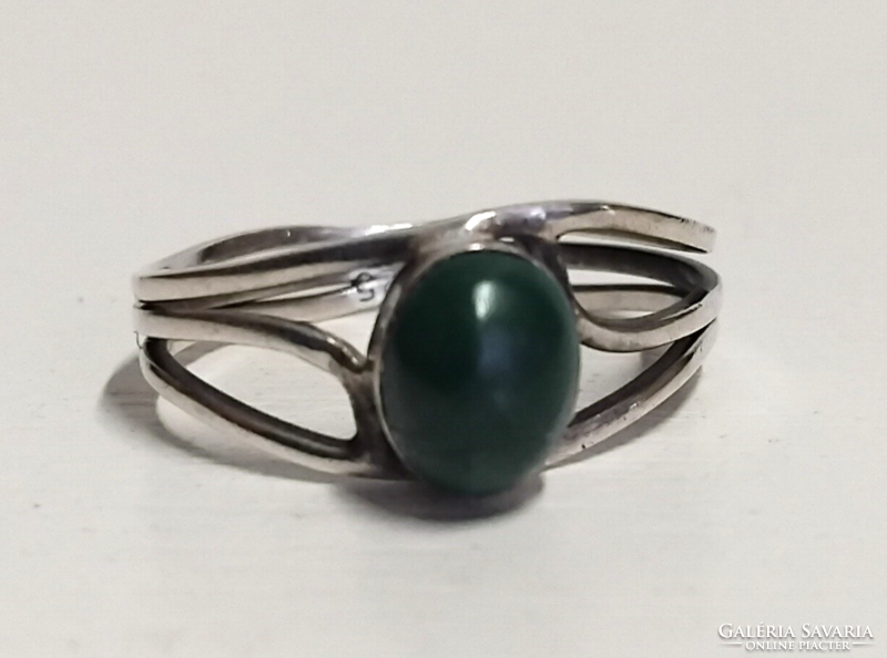 Marked silver ring in old, well-preserved condition, encrusted with a malachite stone