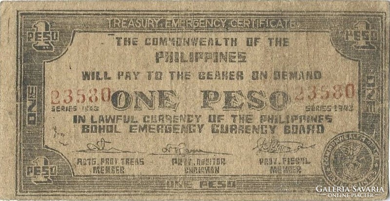 1 peso 1943 Fülöp szigetek Bohol katonai 1.