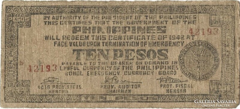 10 peso pesos 1942 Fülöp szigetek katonai 1.