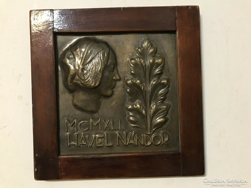 Old, framed tin commemorative plaque. Nándor Havel 1941.