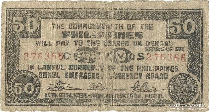 50 centavos 1942 Fülöp szigetek Bohol katonai 1.