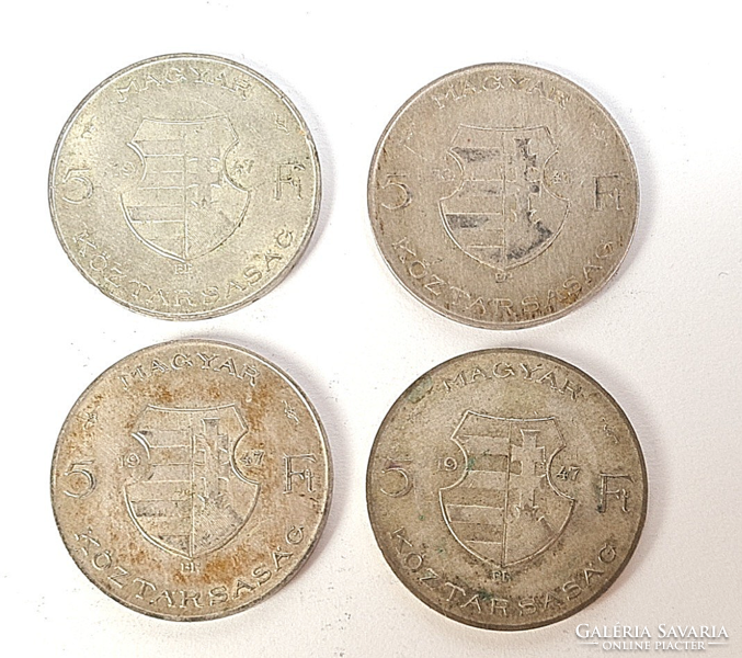 1947-es ezüst Kossuth 5 forintosok / 4db.