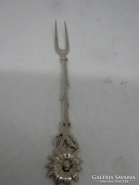 800-As silver two-pronged fork with mountain grass handle