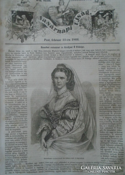 D203371Erzsébet császráné és királyné őfelsége (Sissy) - fametszet és cikk-1866-os újság címlapja