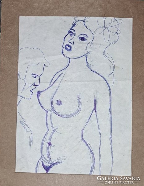 Gyula Hornyánszky: erotic, humorous drawing