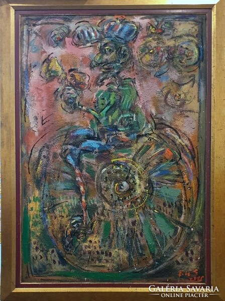 Ernő Tóth - unicycle 130 x 90 cm oil, wood fiber, framed