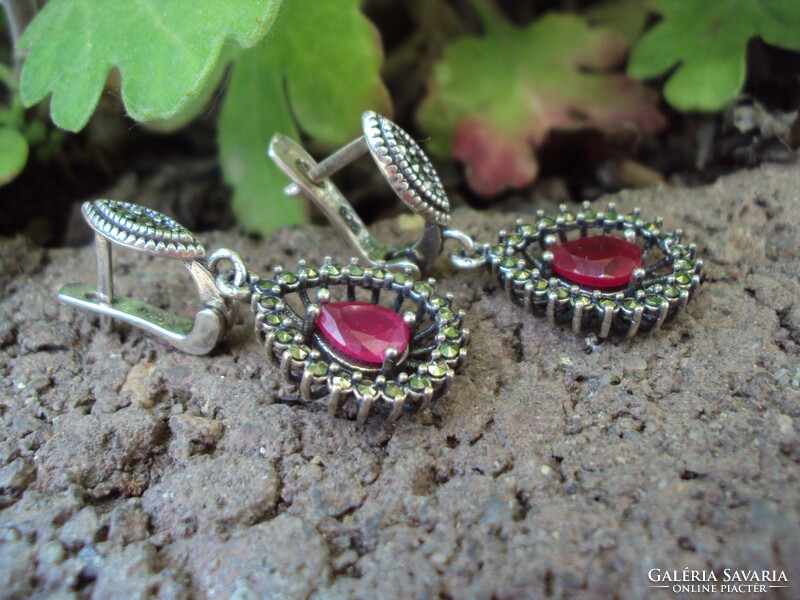 Silver earrings with ruby /marked/