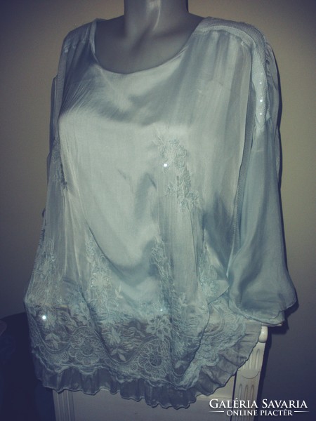 Italy silk top, blouse, tunic, pale blue