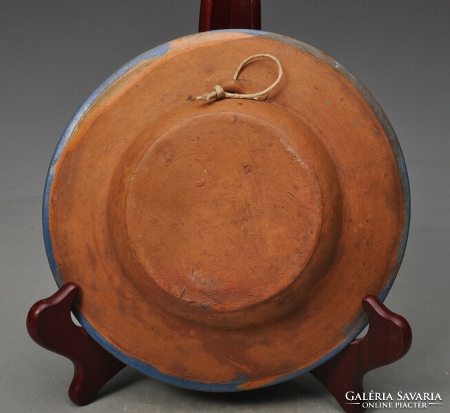 Erdélyi kék cserép mélytányér, Désháza, 100 éves.