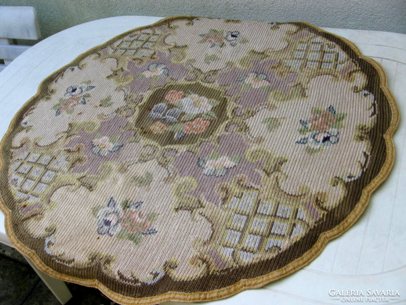 Old tapestry round tablecloth