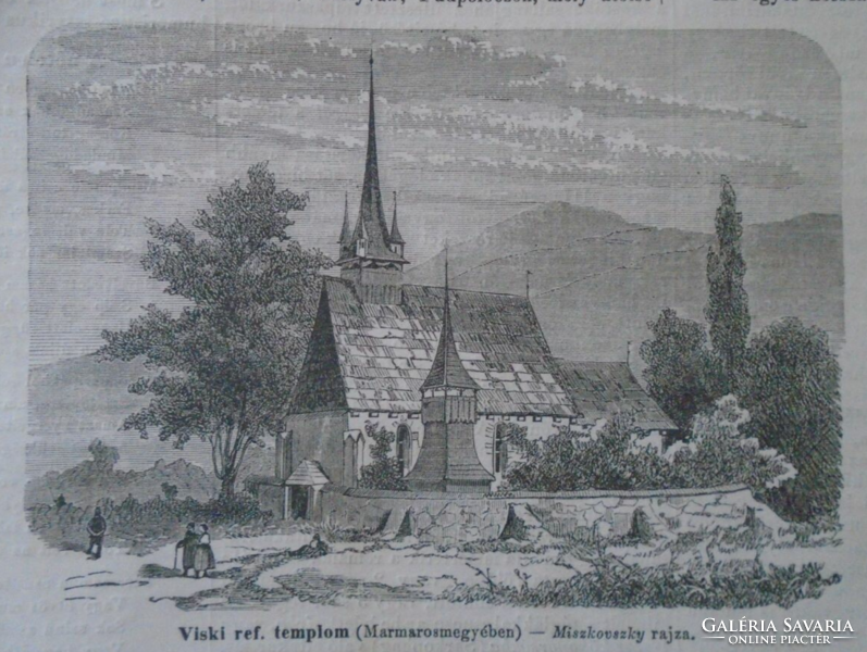 D203383  Viski ref.templom Erdélyben Máramaros vm - eredeti  fametszet egy 1866-os újságból