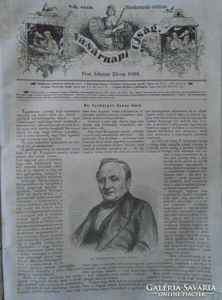 D203377 dr. Baron János Seeburger - kalocsa - Vienna Neubau woodcut and article-1866 newspaper front page