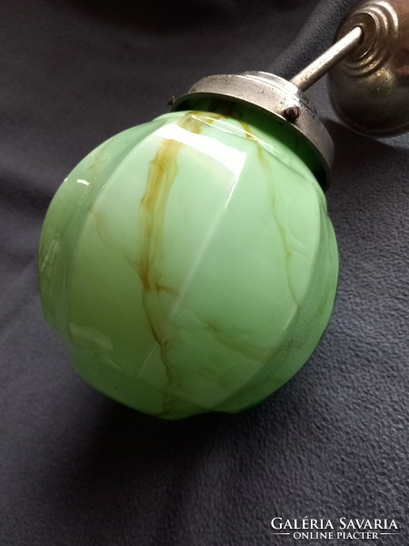 Antique art deco bauhaus ceiling lamp green marbled glass sphere hood chrome fitting approx. 1930.
