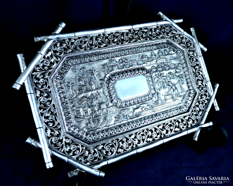 Sumptuous, antique silver business card holder, Russian, ca. 1880!!!