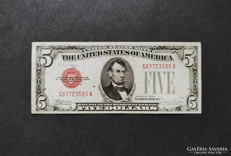 Rare, cutting defect! US $5 1928, f+.
