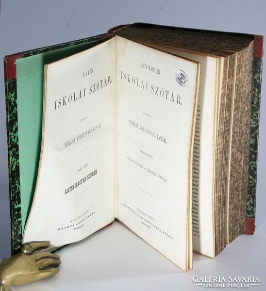 1858 - Latin-Magyar iskolai szótár Bibliofil dúsan aranyozott félbőr kötésben Első kiadás !!