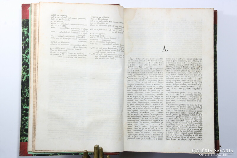 1858 - Latin-Magyar iskolai szótár Bibliofil dúsan aranyozott félbőr kötésben Első kiadás !!