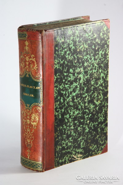 1858 - Latin-Magyar iskolai szótár Bibliofil dúsan aranyozott félbőr kötésben Első kiadás !!