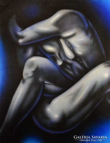 Contemporary Spanish (?) Painter: loving embrace - nude
